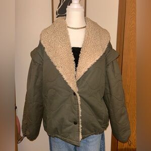 Lucky Brand Sherpa-Lined Green Bomber Jacket
